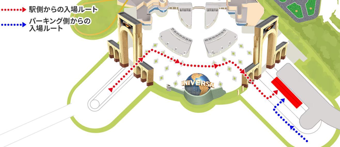 USJ保安検査場への入場ルートマップ