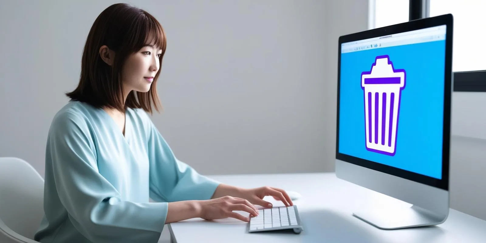 女性がパソコンでフォーマットをしている画像